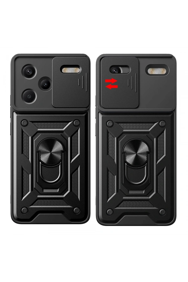 Xiaomi Redmi Note 13 Pro Plus 5G Kılıf Magnetik Standlı Kamera Korumalı Zore Sürgülü Vega Kapak