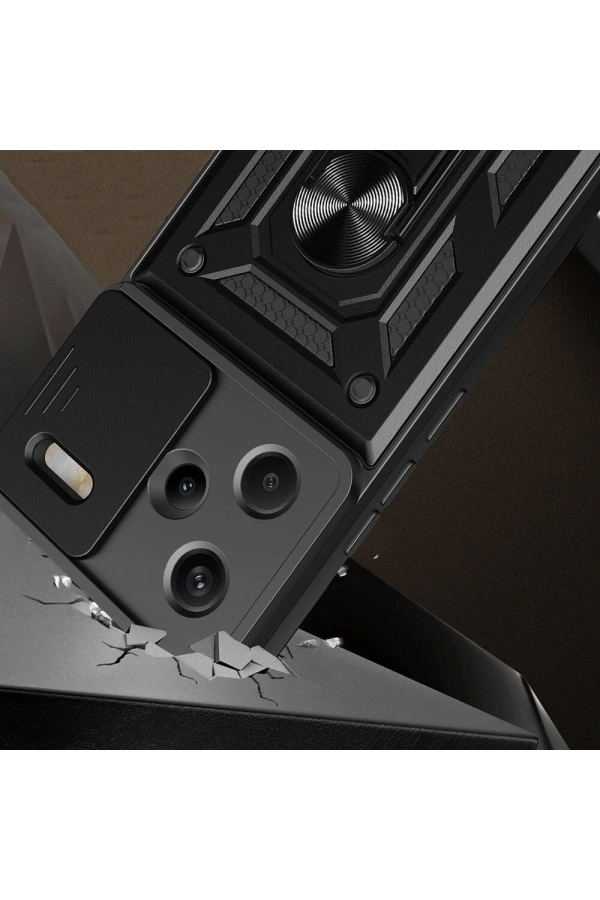 Xiaomi Redmi Note 13 Pro Plus 5G Kılıf Magnetik Standlı Kamera Korumalı Zore Sürgülü Vega Kapak