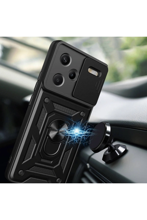 Xiaomi Redmi Note 13 Pro Plus 5G Kılıf Magnetik Standlı Kamera Korumalı Zore Sürgülü Vega Kapak