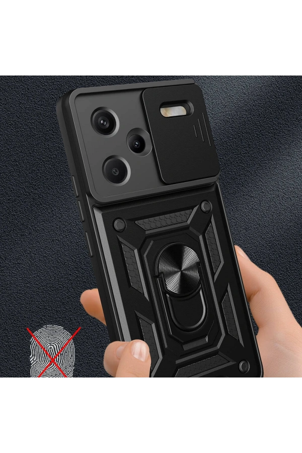 Xiaomi Redmi Note 13 Pro Plus 5G Kılıf Magnetik Standlı Kamera Korumalı Zore Sürgülü Vega Kapak