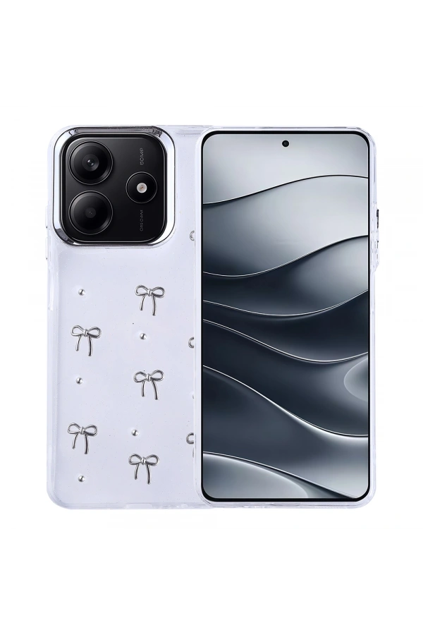 Xiaomi Redmi Note 14 4G Kılıf Airbag Tasarımlı Simli Şeffaf Zore Kutup Kapak