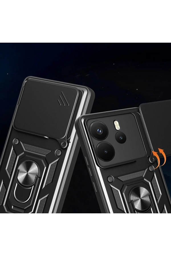Xiaomi Redmi Note 14 4G Kılıf Magnetik Standlı Kamera Korumalı Zore Sürgülü Vega Kapak