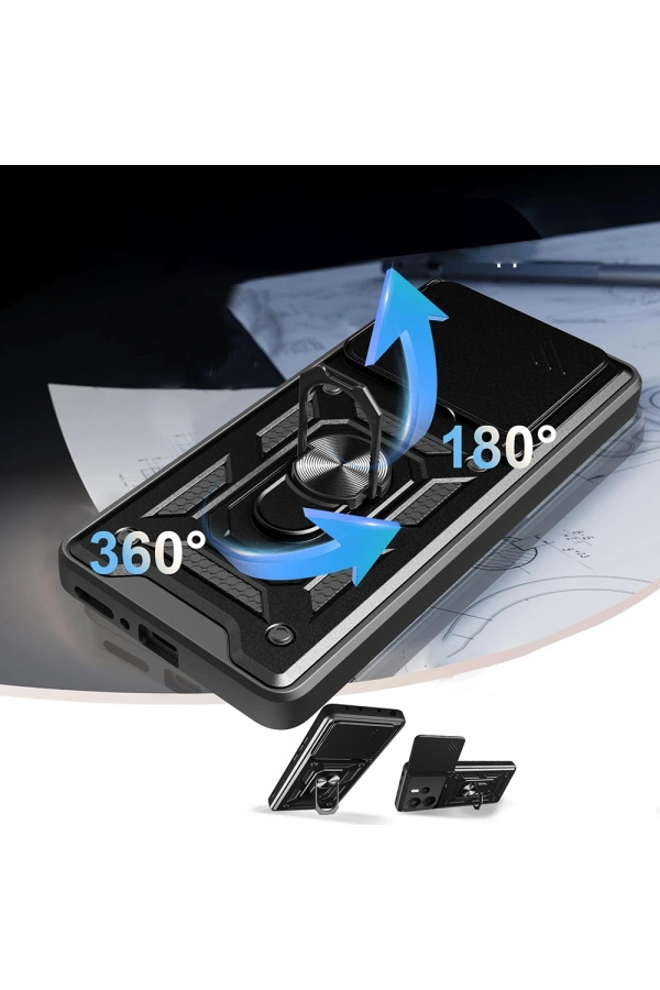 Xiaomi Redmi Note 14 4G Kılıf Magnetik Standlı Kamera Korumalı Zore Sürgülü Vega Kapak