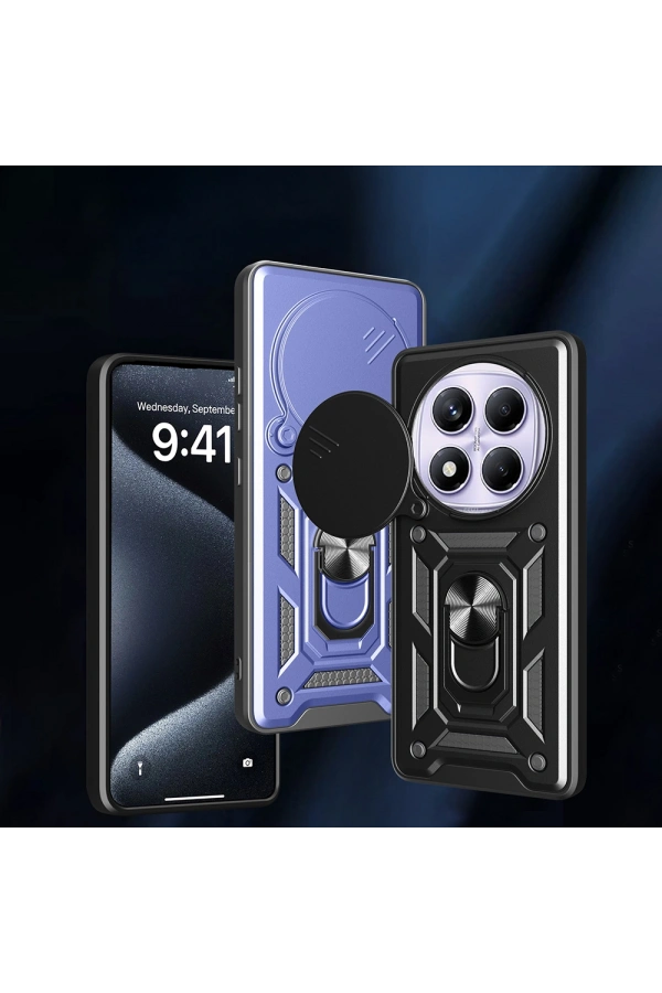 Xiaomi Redmi Note 14 Pro 4G Kılıf Magnetik Standlı Kamera Korumalı Zore Sürgülü Vega Kapak
