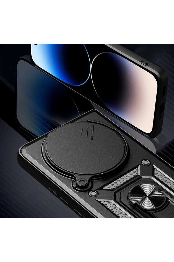 Xiaomi Redmi Note 14 Pro Plus Kılıf Magnetik Standlı Kamera Korumalı Zore Sürgülü Vega Kapak