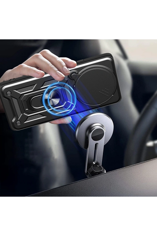 Xiaomi Redmi Note 14 Pro Plus Kılıf Magnetik Standlı Kamera Korumalı Zore Sürgülü Vega Kapak