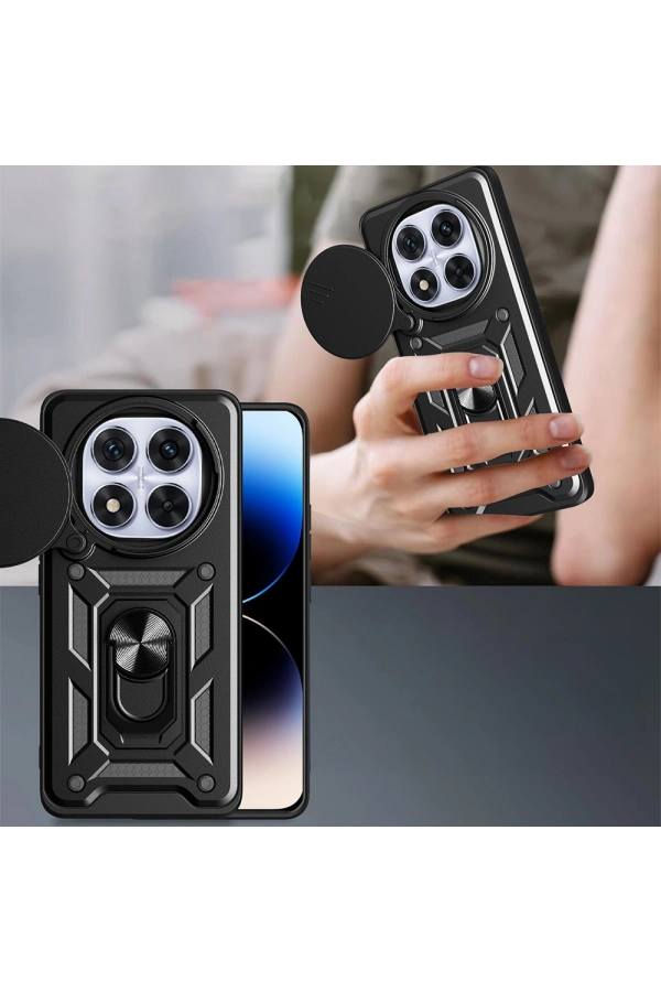 Xiaomi Redmi Note 14 Pro Plus Kılıf Magnetik Standlı Kamera Korumalı Zore Sürgülü Vega Kapak