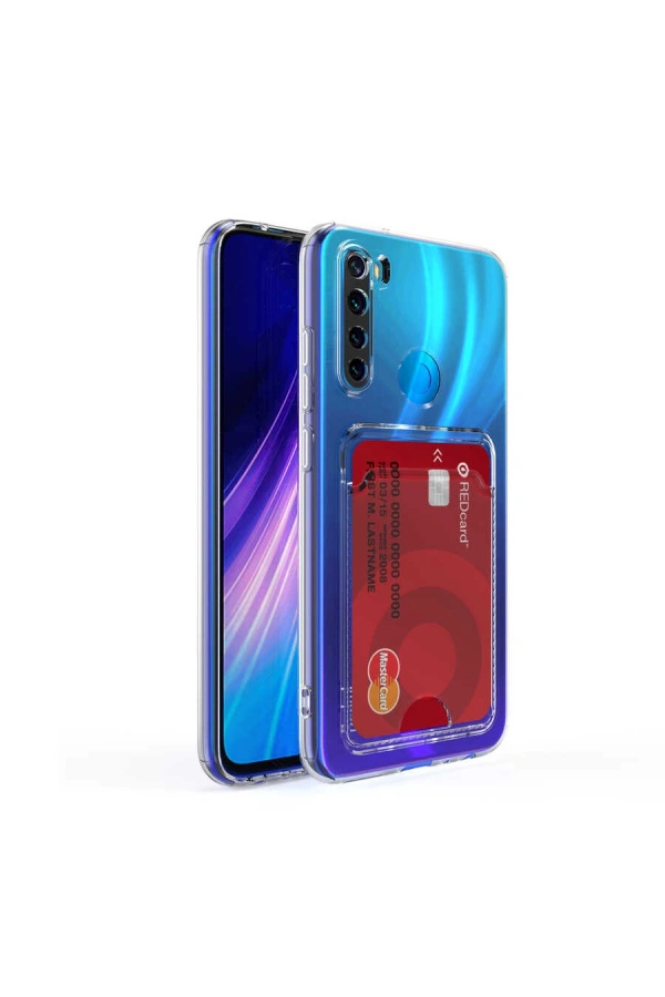 Xiaomi Redmi Note 8 Kılıf Kartlıklı Şeffaf Zore Setra Clear Silikon Kapak