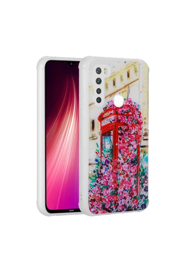 Xiaomi Redmi Note 8 Kılıf Simli Desenli Kamera Korumalı Parlak Zore Popy Kapak