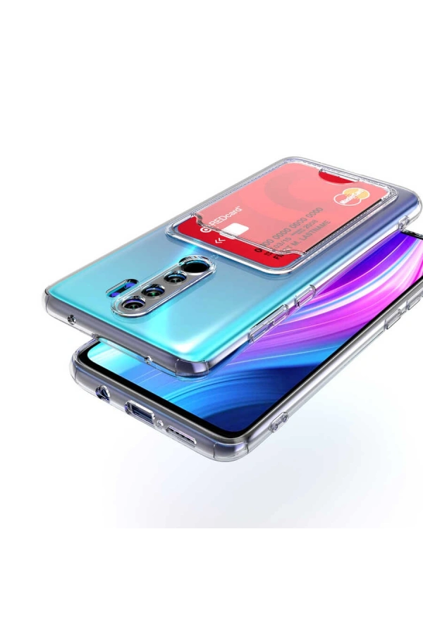Xiaomi Redmi Note 8 Pro Kılıf Kartlıklı Şeffaf Zore Setra Clear Silikon Kapak