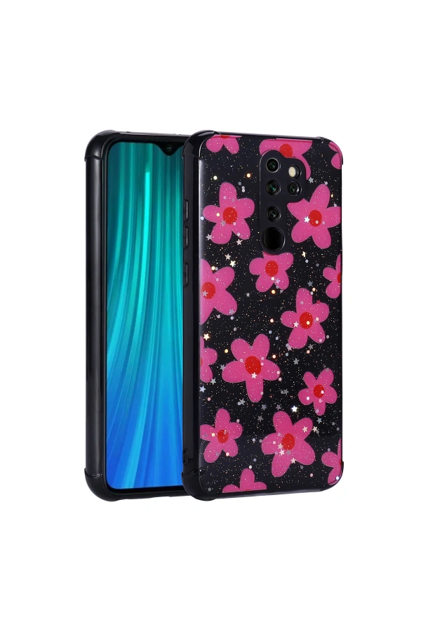 Xiaomi Redmi Note 8 Pro Kılıf Simli Desenli Kamera Korumalı Parlak Zore Popy Kapak