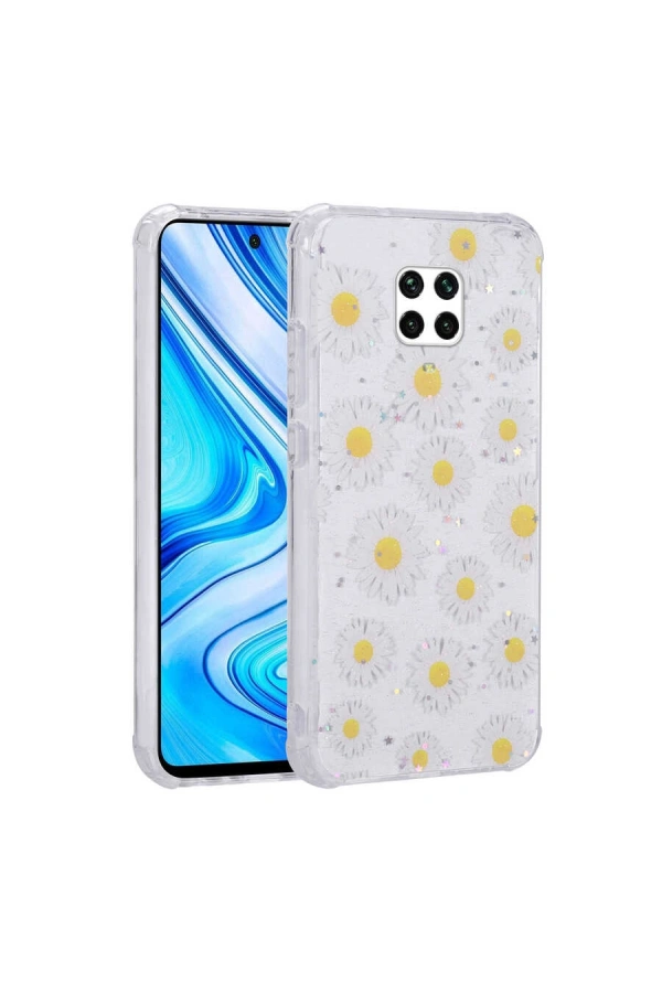 Xiaomi Redmi Note 9S Kılıf Simli Desenli Kamera Korumalı Parlak Zore Popy Kapak