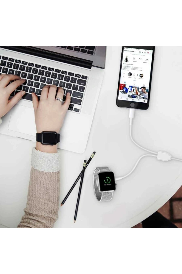 Zore Akıllı Saat Wireless To Lightning Type-C Şarj Kablosu 1.2M