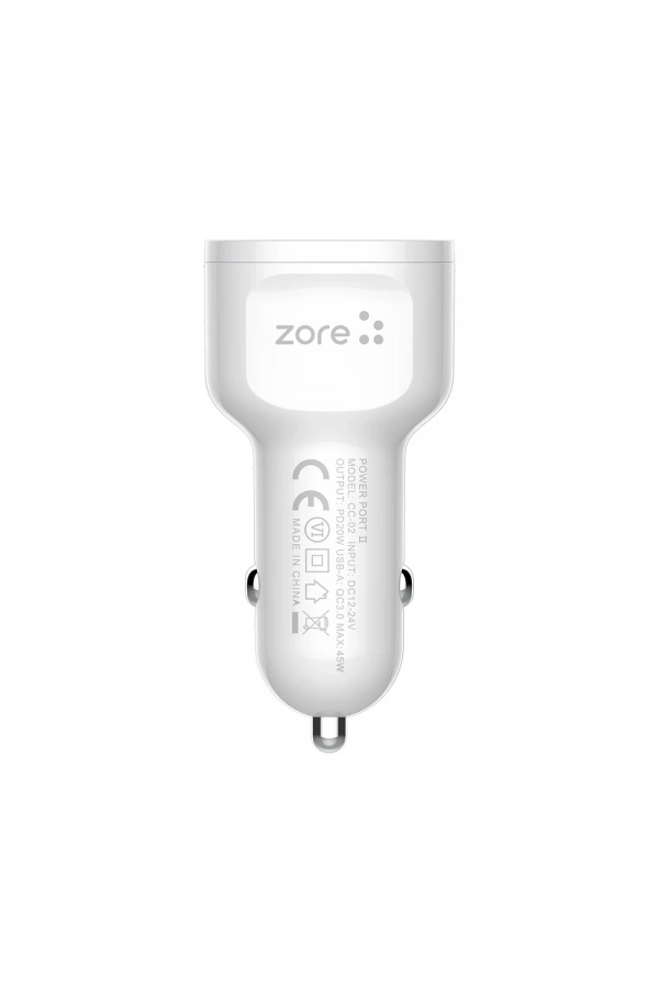 Zore CC-02 Hızlı Şarj Özellikli LED Işıklı QC 3.0 USB-A ve Type-C PD Araç Şarj Başlığı PD 20W