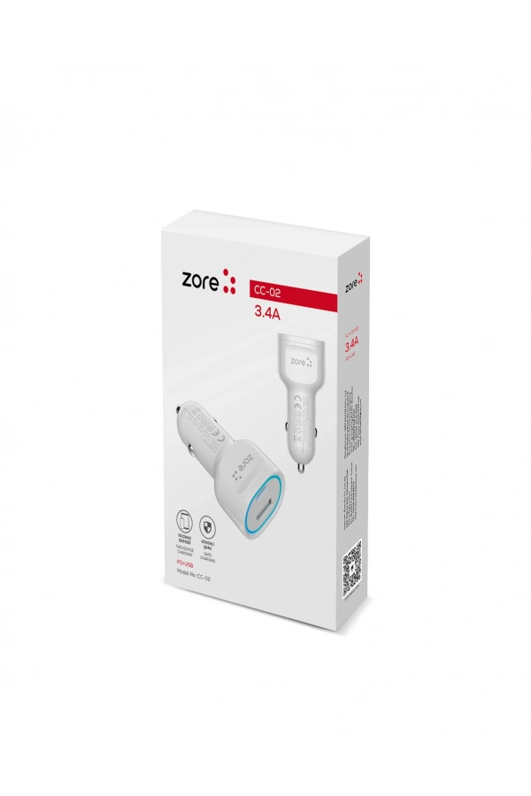 Zore CC-02 Hızlı Şarj Özellikli LED Işıklı QC 3.0 USB-A ve Type-C PD Araç Şarj Başlığı PD 20W