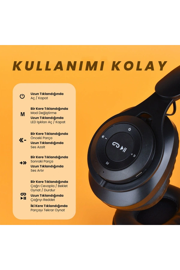 Zore M6 Plus Ayarlanabilir ve Katlanabilir Kulak Üstü Bluetooth Kulaklık