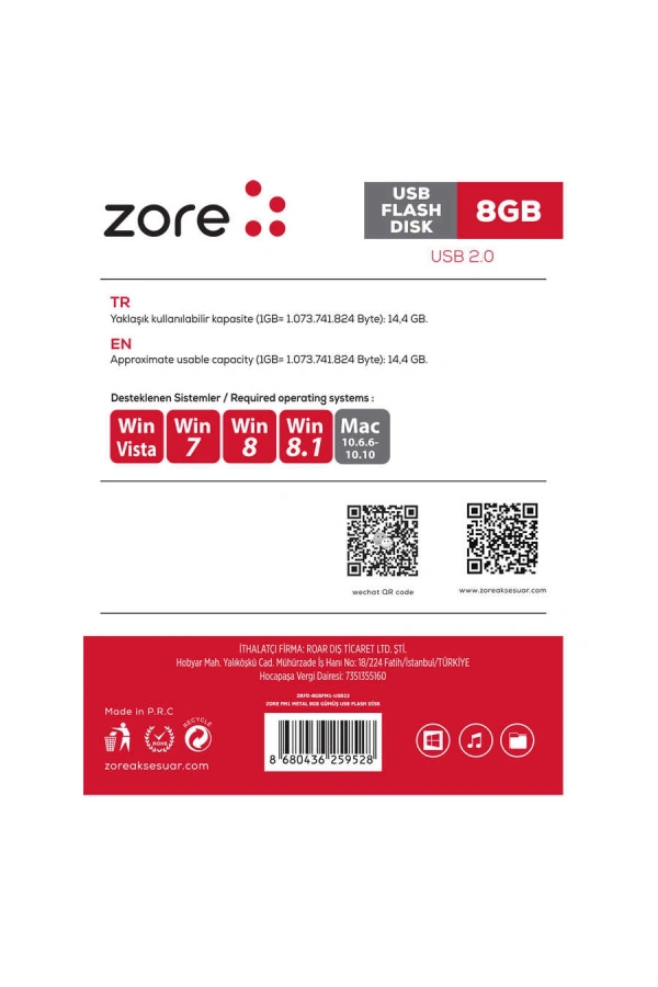 Zore Metal USB Flash Disk 8GB