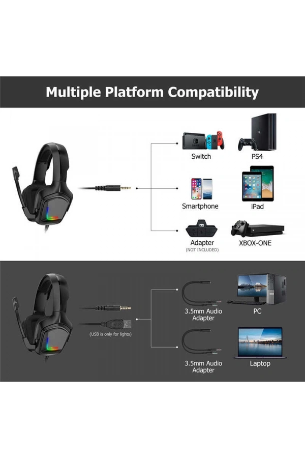 Zore Onikuma K20 RGB Oyuncu Kulaklığı 3.5mm