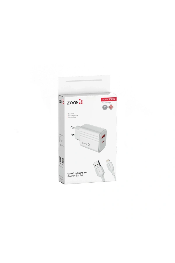 Zore Play Serisi PL05 Lightning 2in1 Seyahat Şarj Aleti 20W