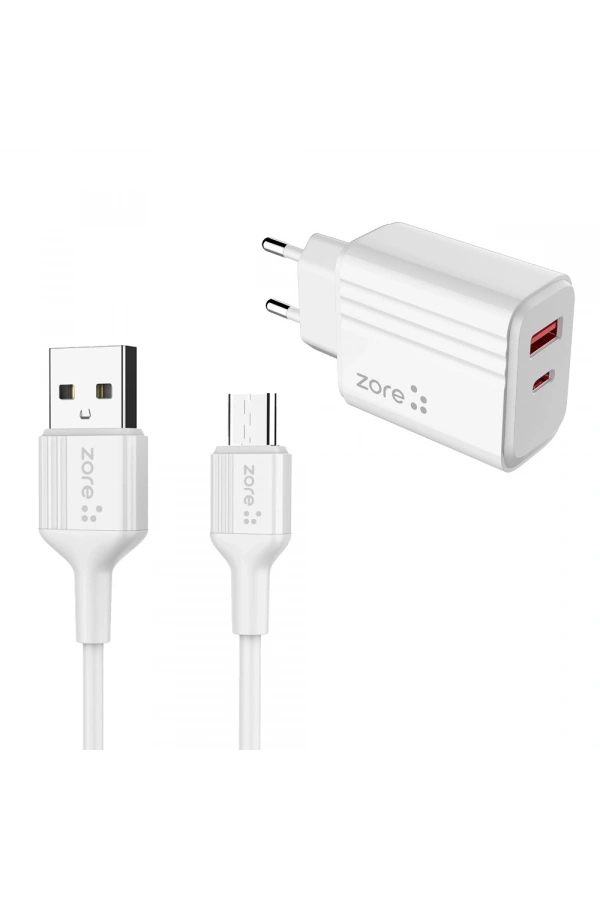 Zore Play Serisi PL06 Type-C 2in1 Seyahat Şarj Aleti 20W