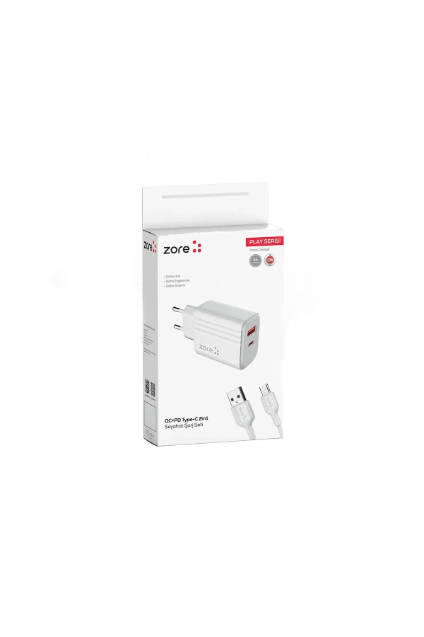 Zore Play Serisi PL06 Type-C 2in1 Seyahat Şarj Aleti 20W