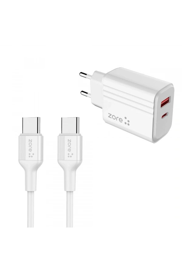 Zore Play Serisi PL07 Type-C to Type-C 2in1 PD Seyahat Şarj Aleti 20W