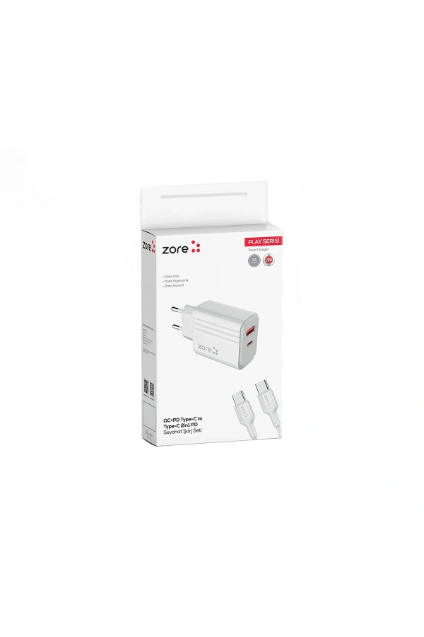 Zore Play Serisi PL07 Type-C to Type-C 2in1 PD Seyahat Şarj Aleti 20W