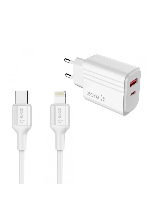 Zore Play Serisi PL08 Type-C to Lightning 2in1 PD Seyahat Şarj Aleti 20W
