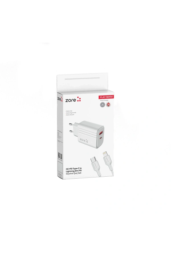 Zore Play Serisi PL08 Type-C to Lightning 2in1 PD Seyahat Şarj Aleti 20W