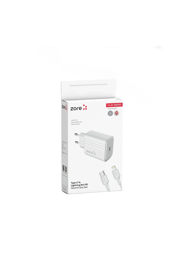 Zore Play Serisi PL2 Type-C to Lightning 2in1 PD Seyahat Şarj Aleti 20W