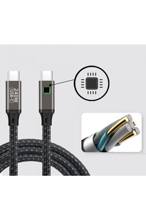 Zore QG02 Type-C to Type-C PD3.1 Data Kablosu 240W 480Mbps 1.5 Metre