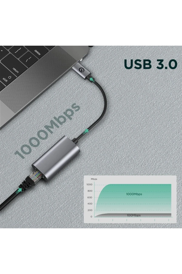 Zore QG03 USB-A to RJ45 USB3.0 Ethernet Dönüştürücü Kablo 1000Mbps 22cm