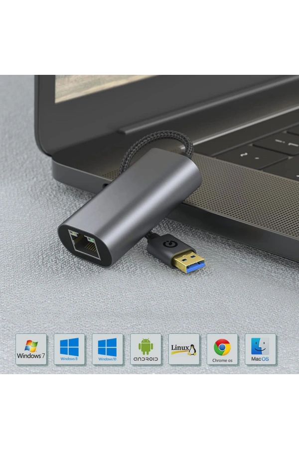 Zore QG03 USB-A to RJ45 USB3.0 Ethernet Dönüştürücü Kablo 1000Mbps 22cm