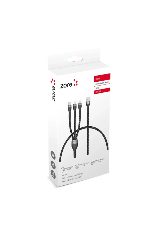 ​Zore Shira Serisi 3in1 USB Kablo 30cm