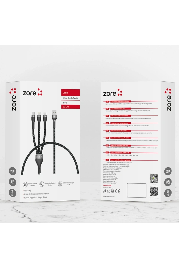 ​Zore Shira Serisi 3in1 USB Kablo 30cm