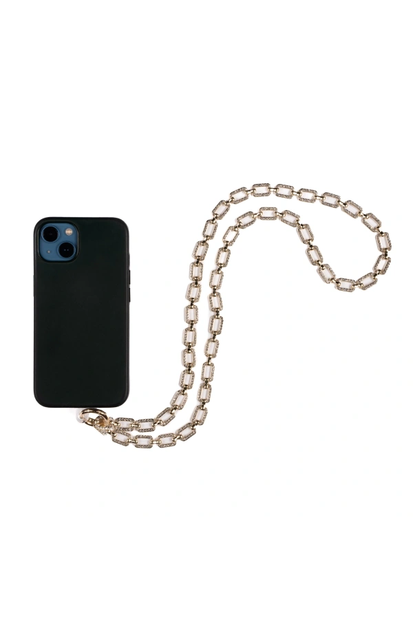 Zore Taş İşlemeli Metal Zincir Cep Telefonu El Askısı 85cm