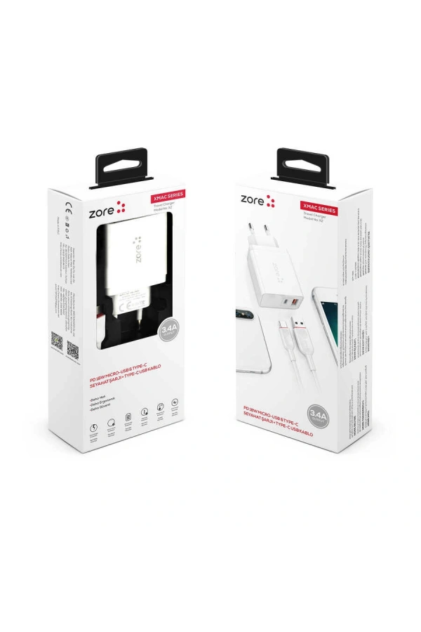 ​Zore XMac Serisi ZR-X2 Type-C 2 in 1 Şarj Seti