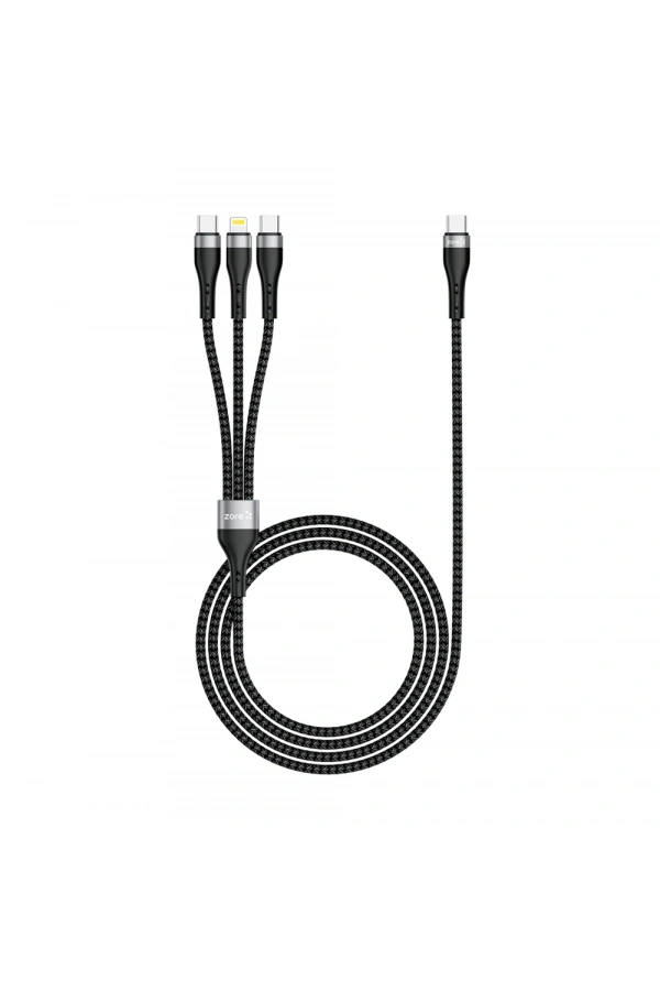 Zore ZR-45 3in1 USB-A to Lightning - Type-C - Type-C Şarj ve Data Kablosu 20W 1.5M