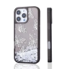 Apple iPhone 16 Pro Kılıf Sıvılı Simli Kelebek Baskılı Şeffaf Arka Yüzey Zore Glis Silikon Kapak