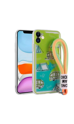 Apple iPhone 11 Kılıf Desenli El Askılı İpli Zore Astana Silikon Kapak