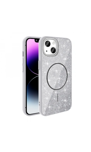 Apple iPhone 11 Kılıf M-safe Şarj Özellikli Parlayan Simli Zore Okso Kapak