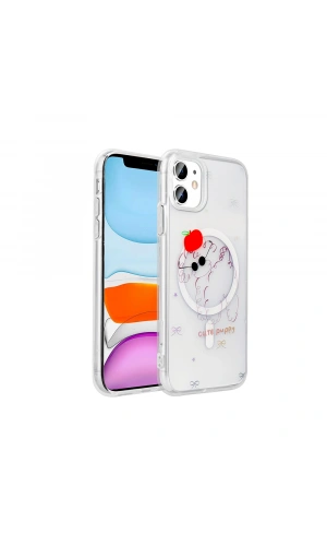 Apple iPhone 11 Kılıf M-Safe Şarj Özellikli Şeffaf Zore Folk Sert Kapak