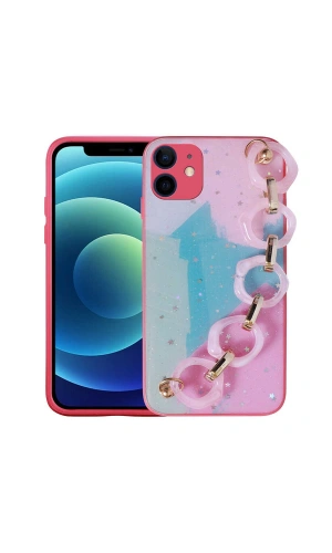 Apple iPhone 11 Kılıf Simli Desenli El Askılı Tutacaklı Zore Elsa Silikon Kapak