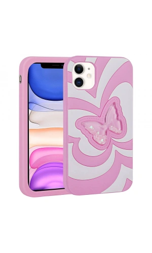 Apple iPhone 11 Kılıf Sıvılı Simli Kelebekli Tasarım Zore Vodena Kapak