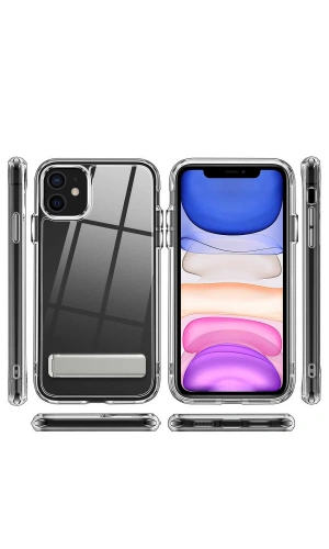 Apple iPhone 11 Kılıf Standlı Şeffaf Silikon Zore L-Stand Kapak