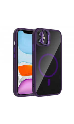 Apple iPhone 11 Kılıf Standlı ve Kamera Lens Hediyeli M-Safe Şarj Özellikli Zore Etro Kapak