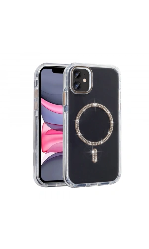 Apple iPhone 11 Kılıf Taşlı Tasarım M-safe Şarj Özellikli Zore Koment Silikon Kapak
