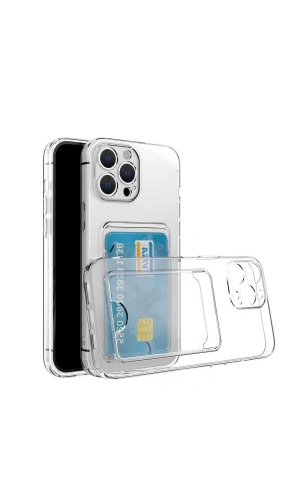 Apple iPhone 11 Pro Max Kılıf Kartlıklı Şeffaf Zore Setra Clear Silikon Kapak
