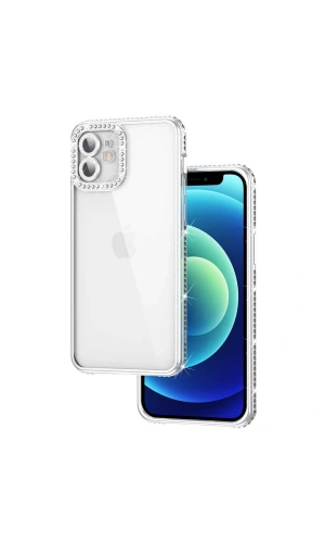Apple iPhone 12 Kılıf Kamera Korumalı Taşlı Zore Mina Kapak