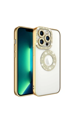 Apple iPhone 12 Pro Kılıf Kamera Korumalı Taş Süslemeli Arkası Şeffaf Zore Asya Kapak